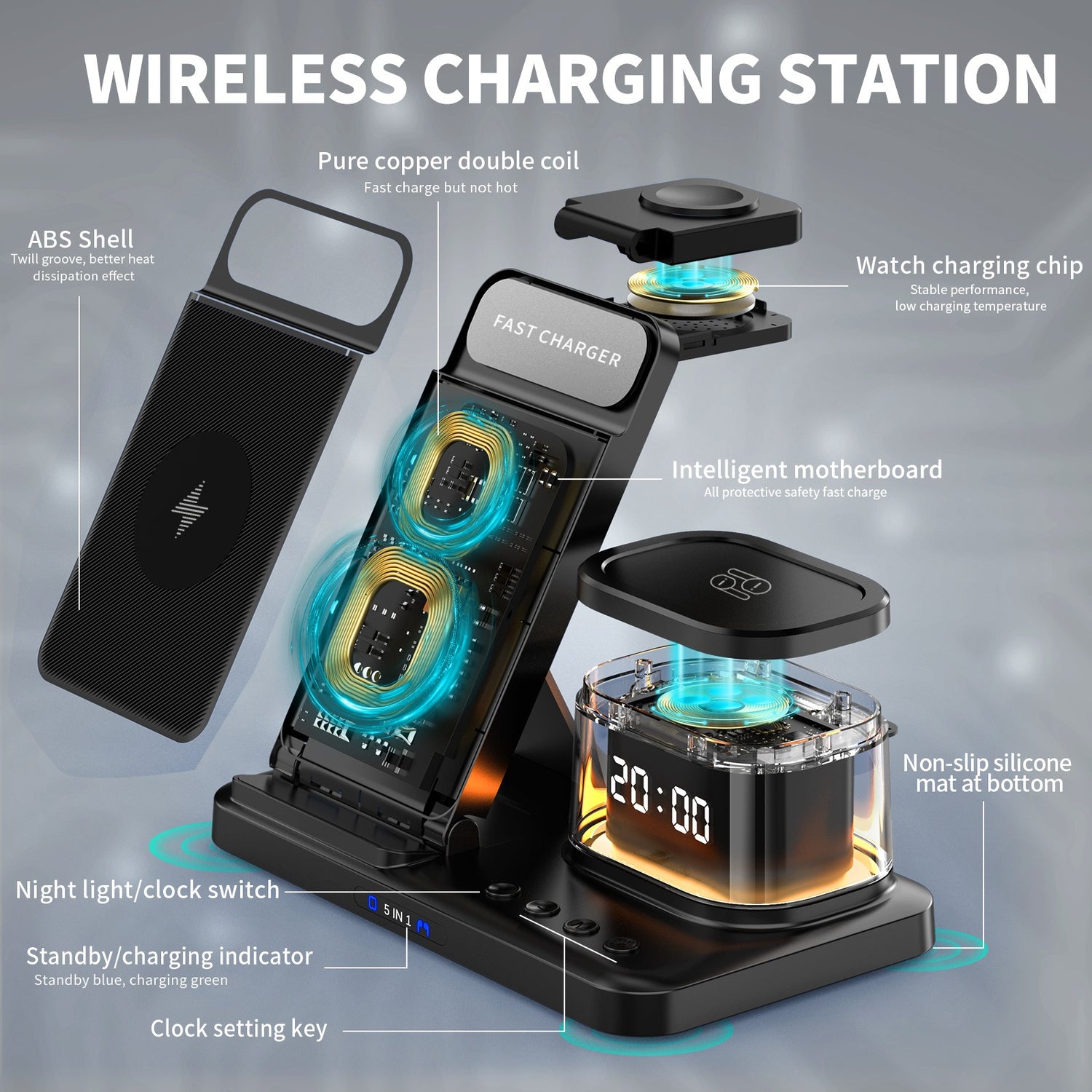 Fast charging wireless charging folding five in one wireless charging mobile phone charging